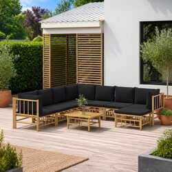 9-Piece Brown Bamboo Garden Lounge Set with Cushions