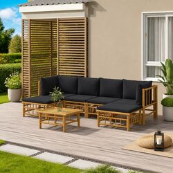 7-Piece Durable Bamboo Outdoor Lounge Set with Cushions