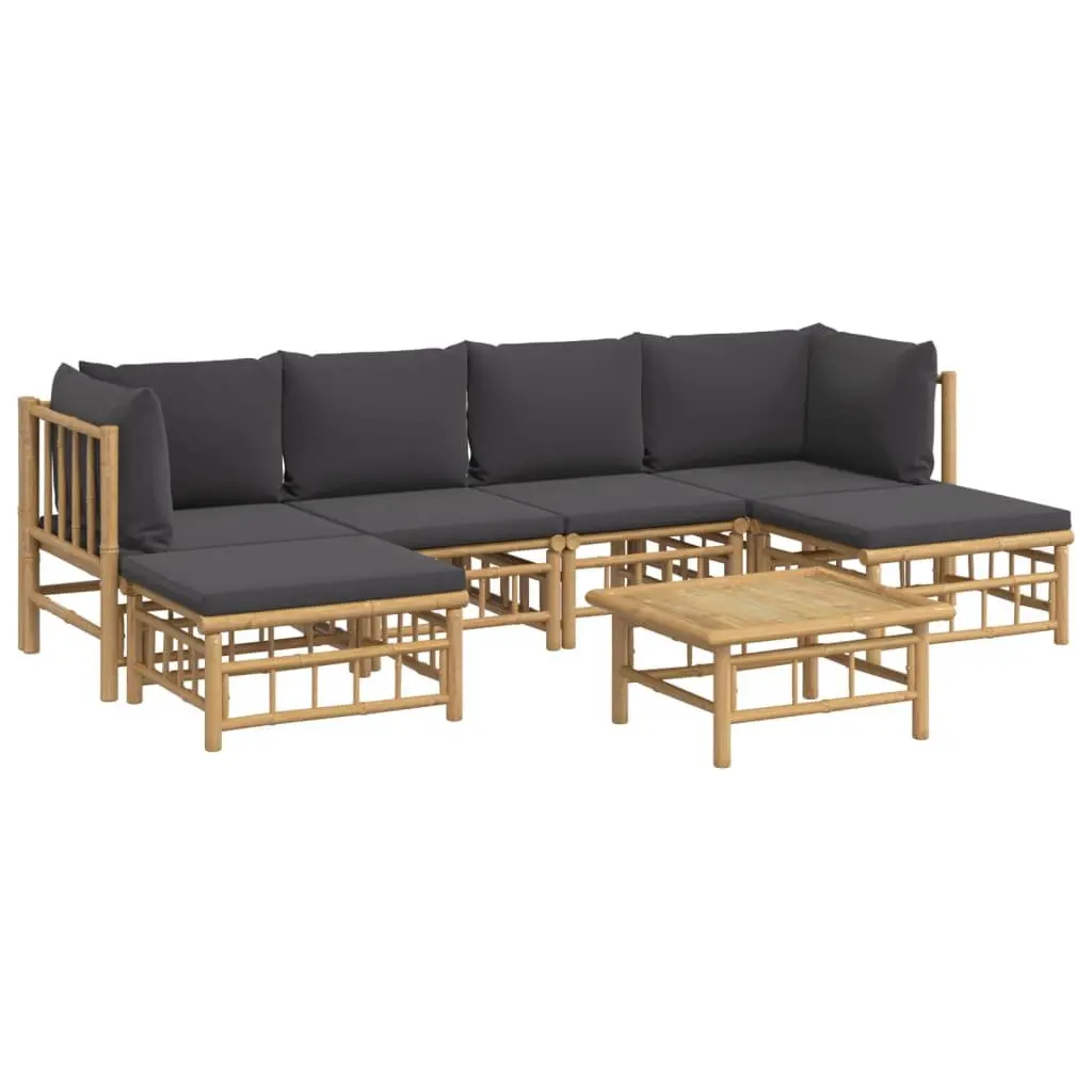 7-Piece Durable Bamboo Outdoor Lounge Set with Cushions