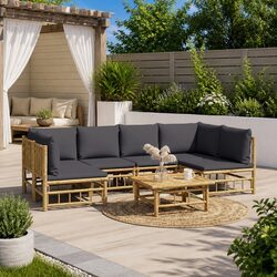 Sturdy 7 Piece Bamboo Garden Lounge Set with Cushions