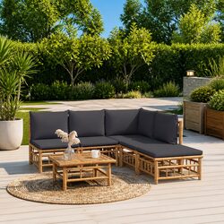 Bamboo Outdoor Lounge Set with Cushions - 6 Piece Modular
