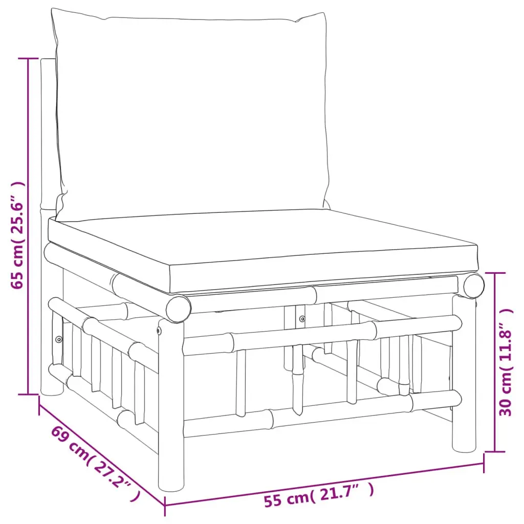Garden Lounge Set 6 Piece Bamboo Outdoor Furniture with Cushions Modular