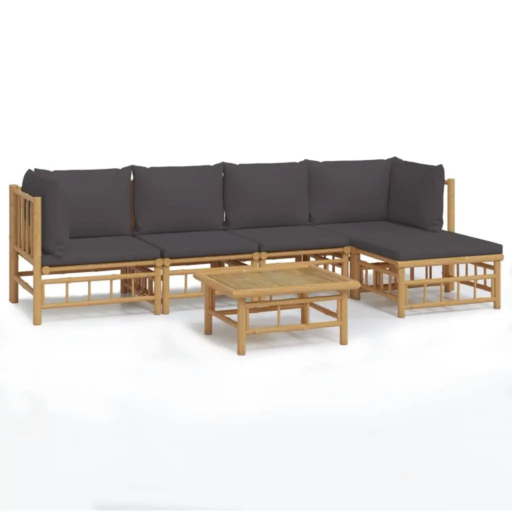 Garden Lounge Set Bamboo 6 Piece Outdoor Furniture Brown with Dark Grey Cushions