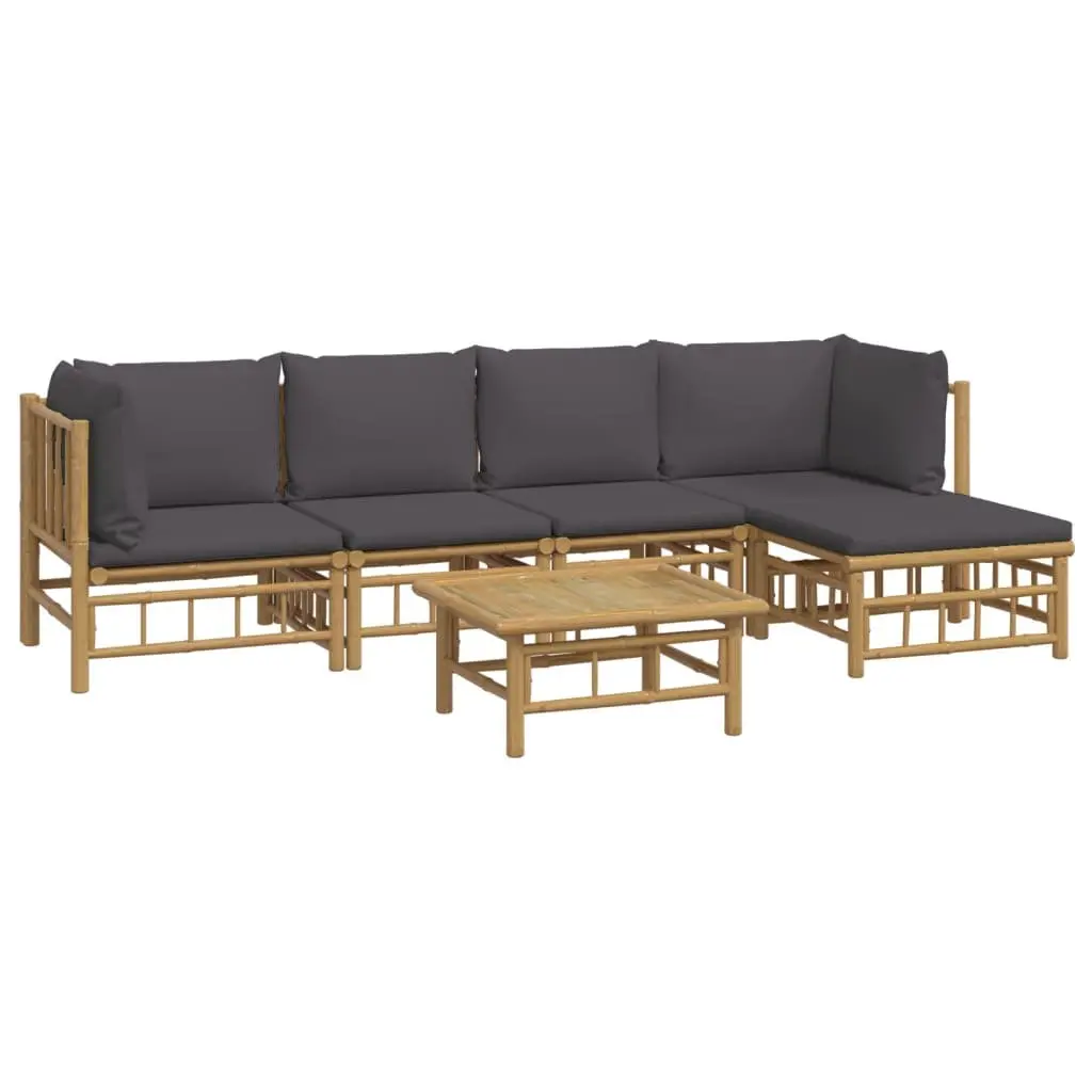 Garden Lounge Set Bamboo 6 Piece Outdoor Furniture Brown with Dark Grey Cushions