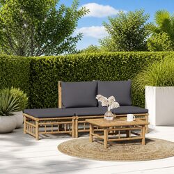 Premium Bamboo Garden Lounge Set 4 Piece Outdoor Furniture with Cushions Brown