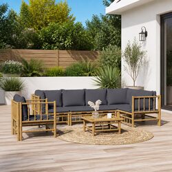 Bamboo Garden Lounge Set 7-Piece Outdoor Furniture with Cushions