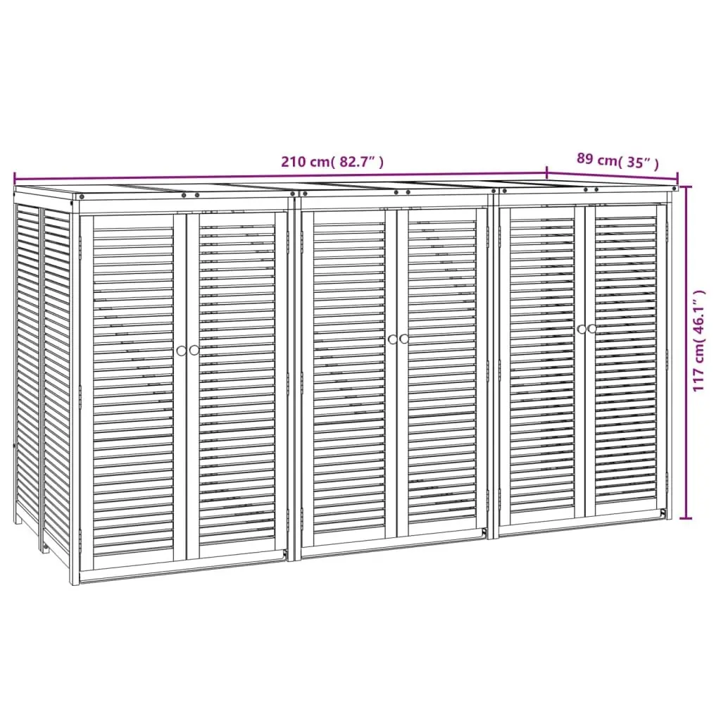 Triple Garbage Bin Shed 210x89x117 cm