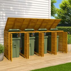 Solid Wood Quadruple Garbage Bin Shed 280x89x117 cm