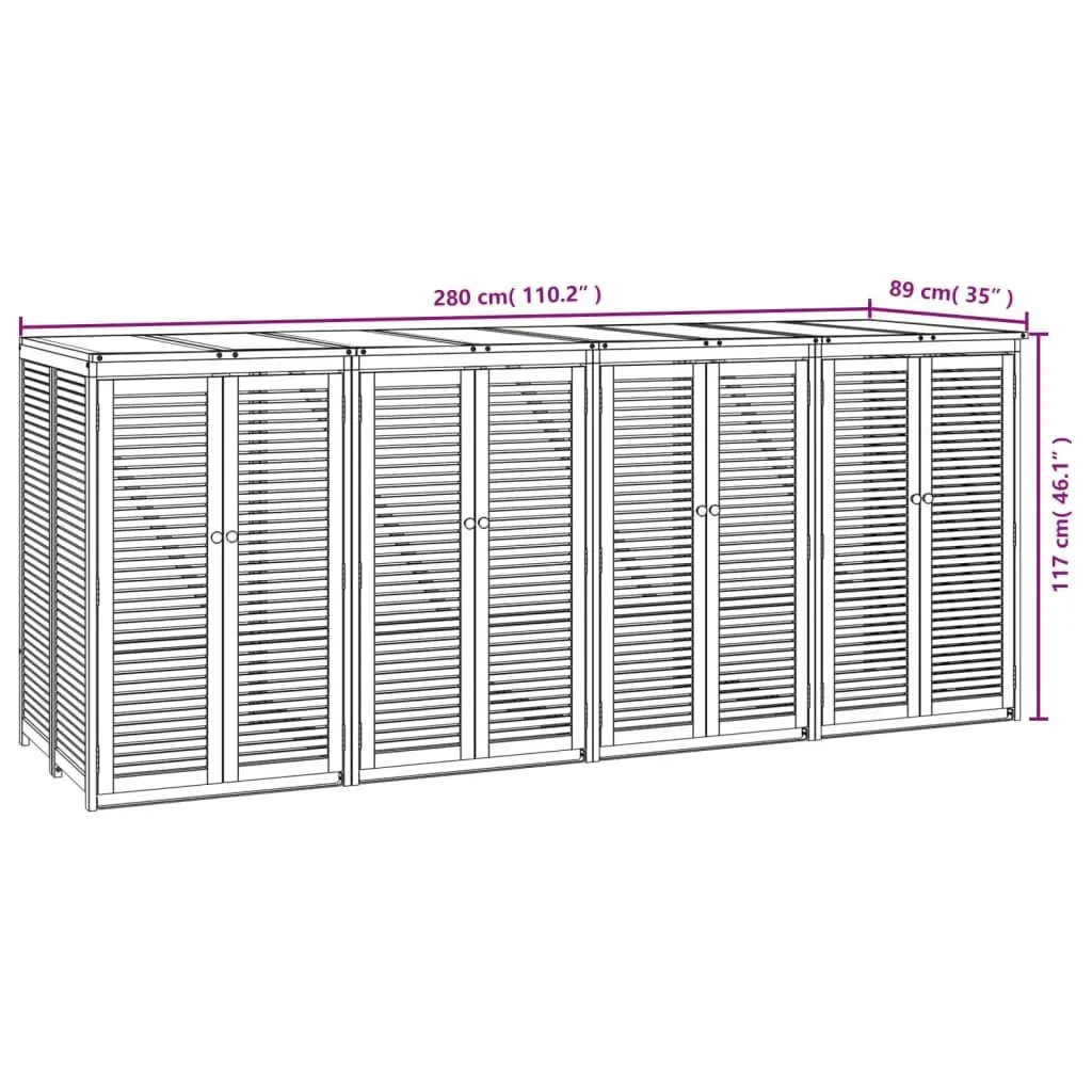 Solid Wood Quadruple Garbage Bin Shed 280x89x117 cm