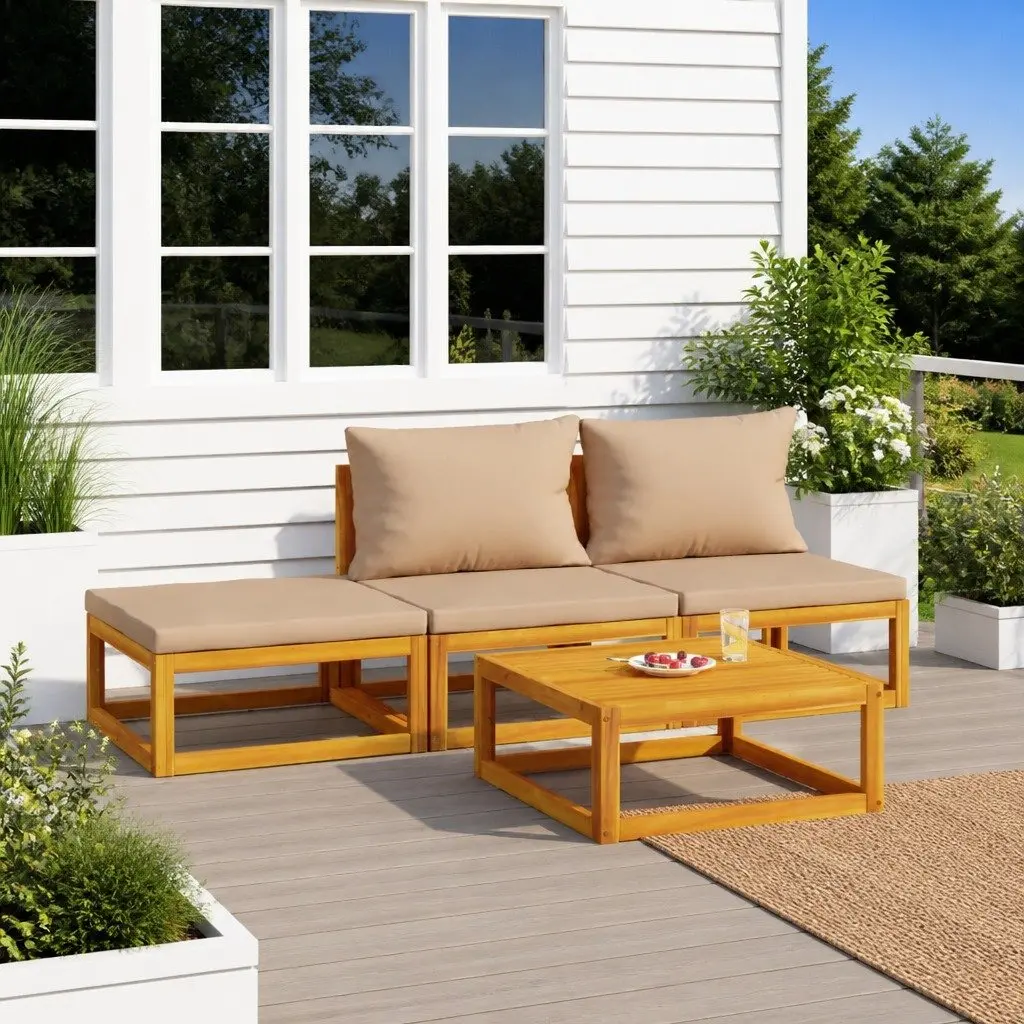 Outdoor 4-Piece Lounge Furniture Set with Cushions and Table