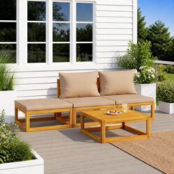 Outdoor 4-Piece Lounge Furniture Set with Cushions and Table