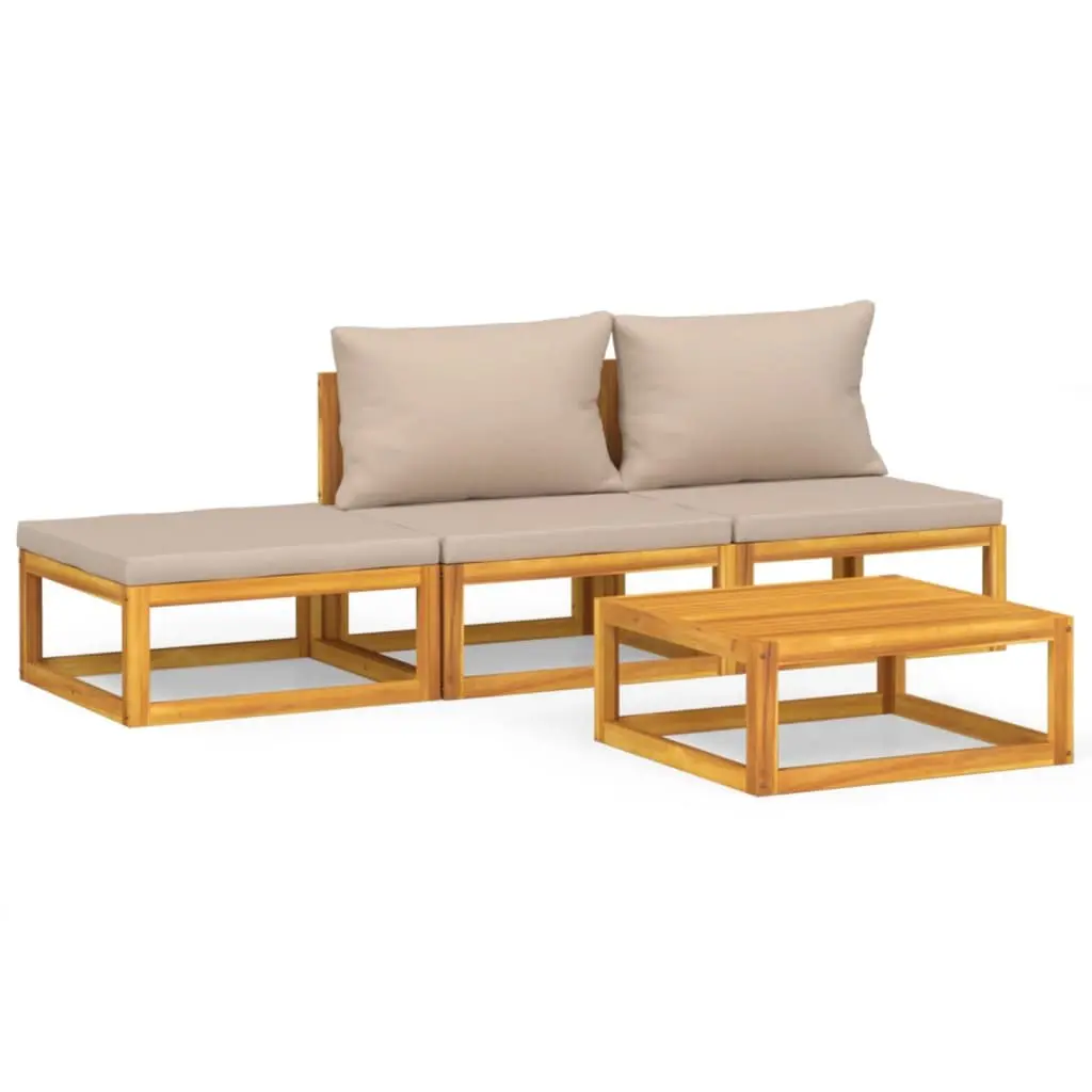 Outdoor 4-Piece Lounge Furniture Set with Cushions and Table