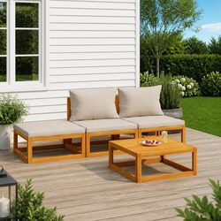 Solid Wood 4 Piece Garden Lounge Set with Cushions
