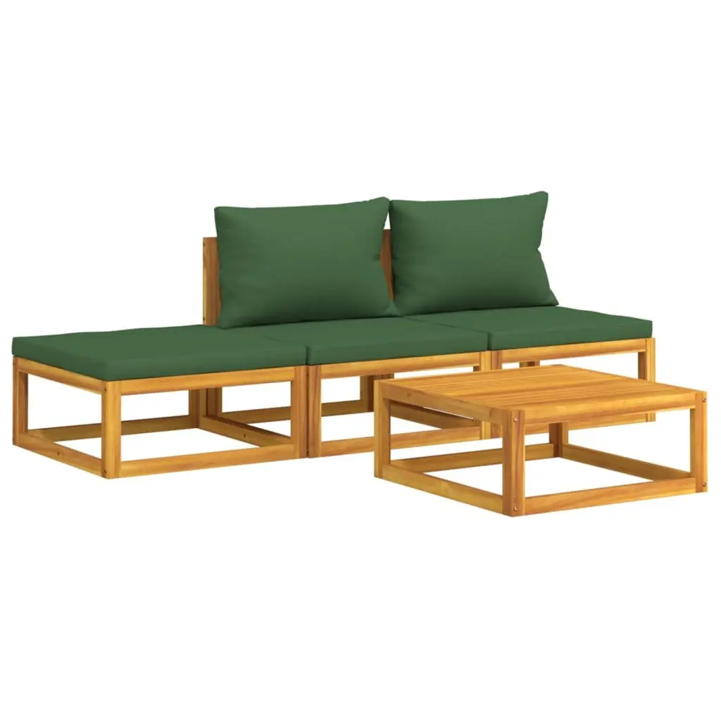 4 Piece Garden Lounge Set Solid Acacia Wood Brown with Green Cushions