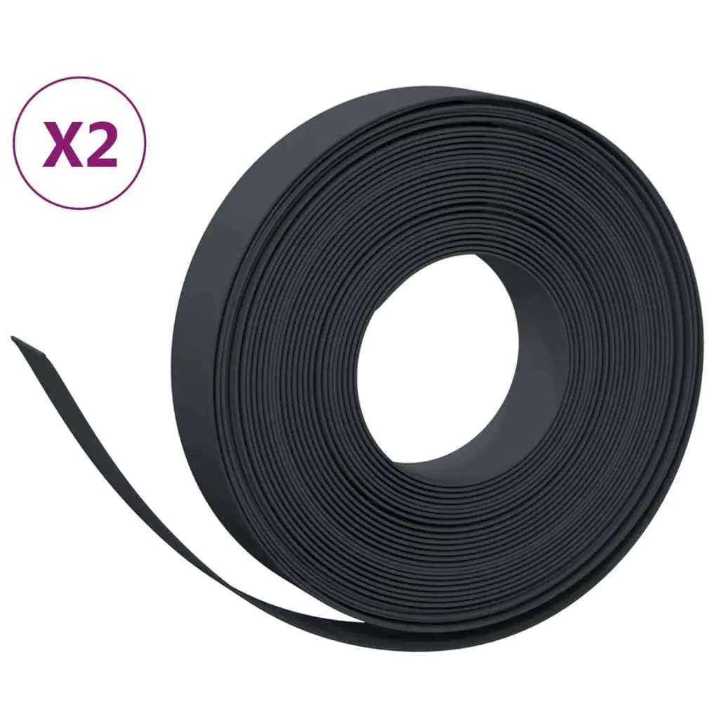 Garden Edging Polyethylene 10 m Black 2 Piece Flexible Lawn Border Flower Bed Path Edger