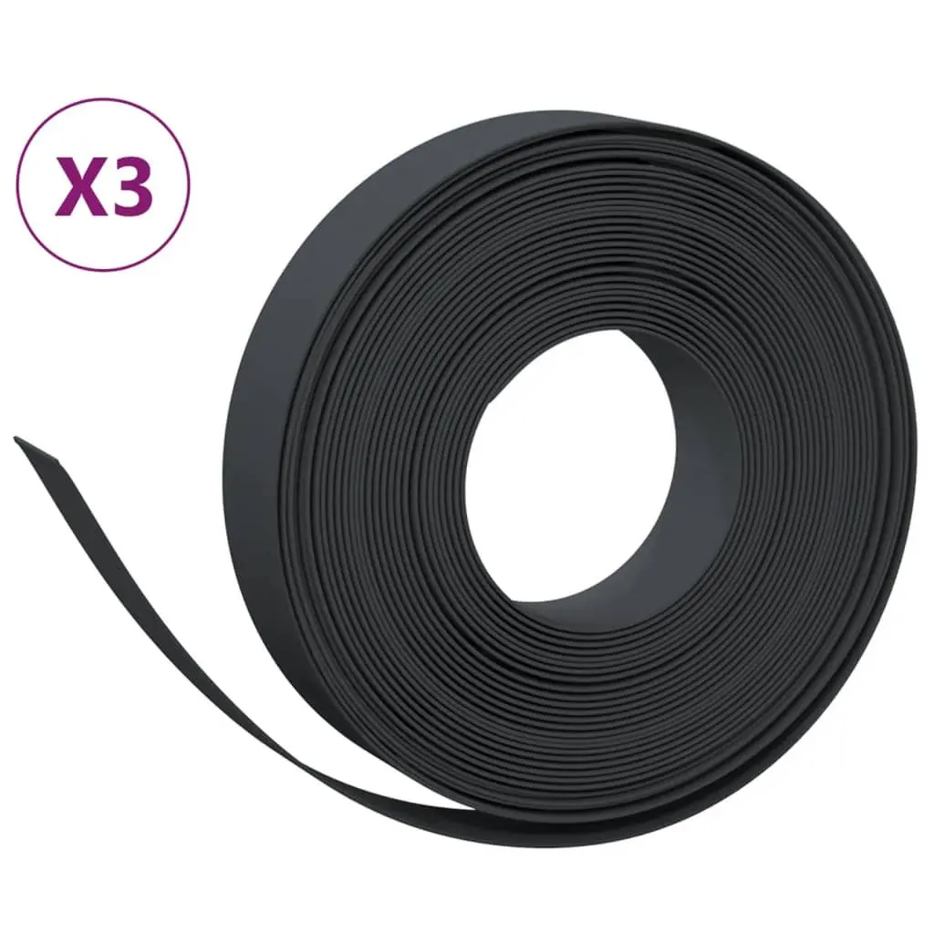 Garden Edging Borders Polyethylene 10m Black 3 Pieces Flexible Lawn Edge Strips Outdoor
