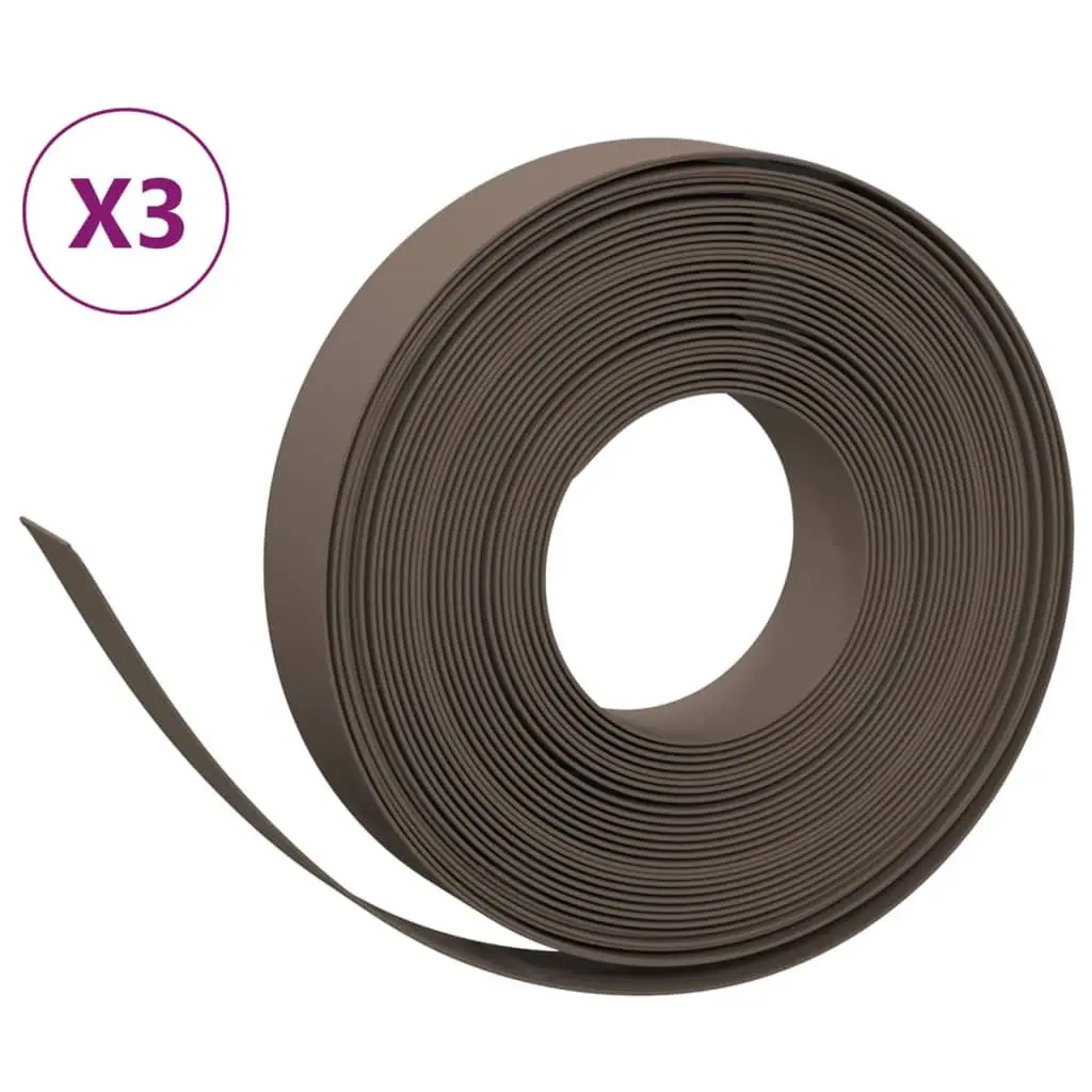 Garden Edgings 3 Pieces Brown 10 m 10 cm Flexible Lawn Border Edging Flower Bed