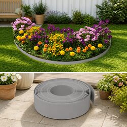 3-Piece Flexible Lawn Border Edging in Grey - 10 m