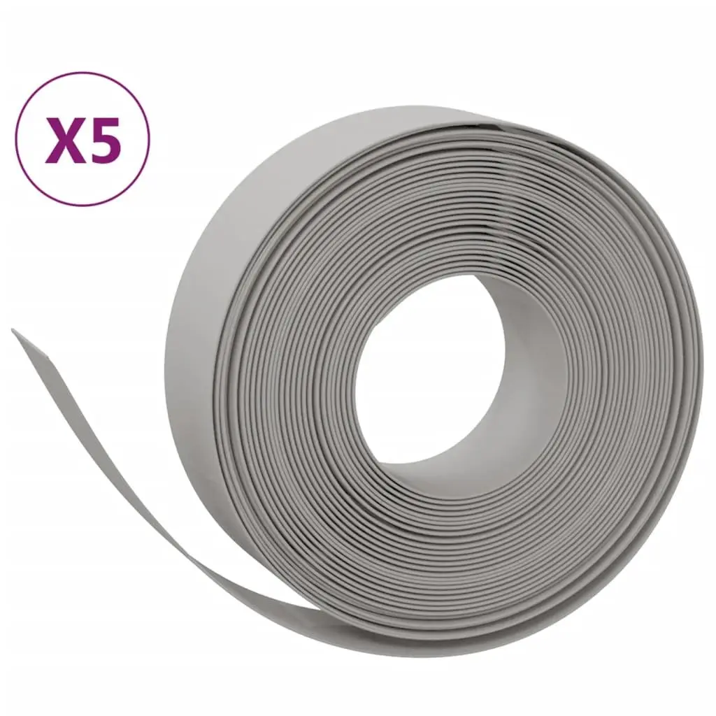 Garden Edging Borders 5 Pieces Grey 10 m Flexible Lawn Edge Flower Bed Path Trim