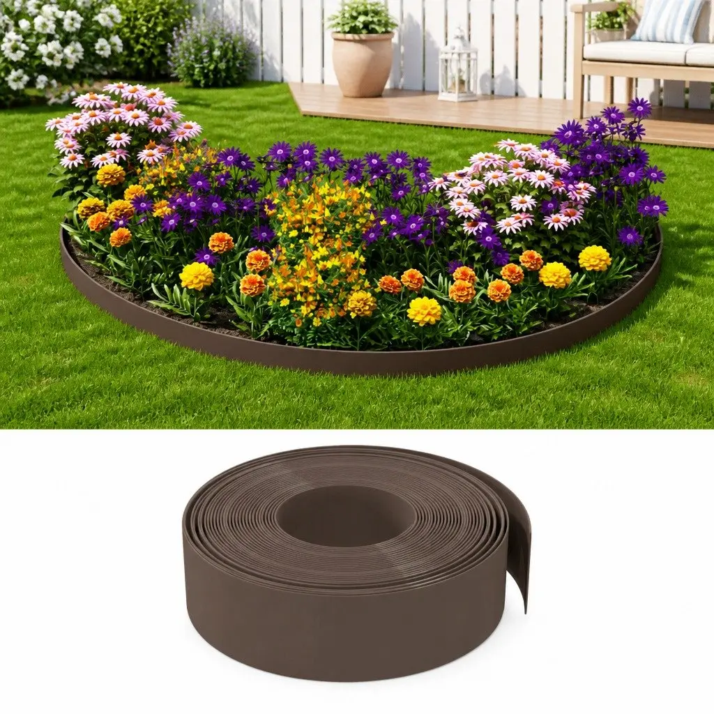 5-Piece Flexible Brown Garden Edging Border 10m