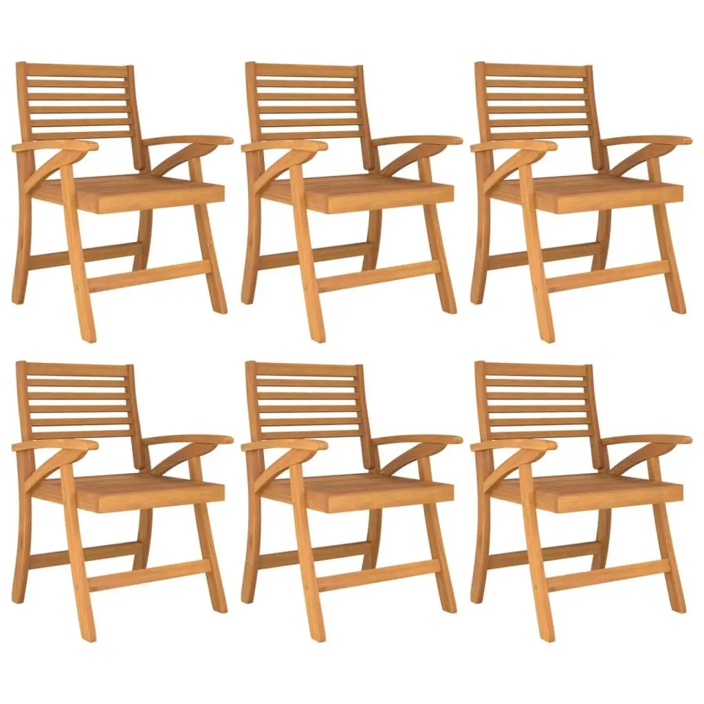 Garden Dining Set Solid Acacia Wood 7 Piece Brown Outdoor Patio Furniture with Slatted Table and Curved Back Chairs