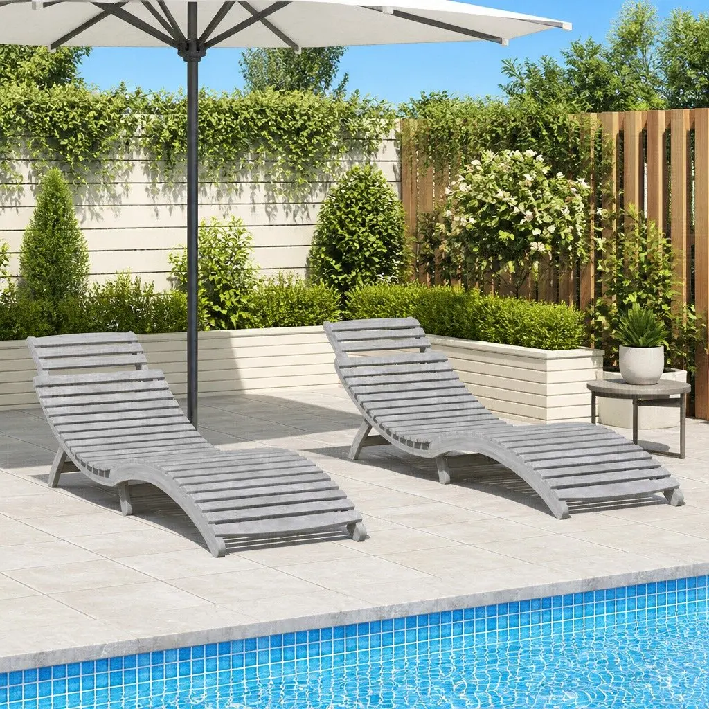 Sun Loungers 2 pcs Grey Outdoor Garden Patio Furniture Foldable Relaxing Seat