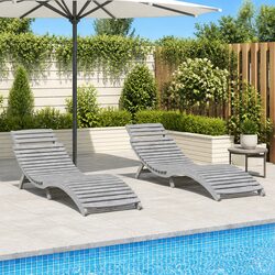 Premium Grey Acacia Wood Sun Loungers - 2 Piece Set