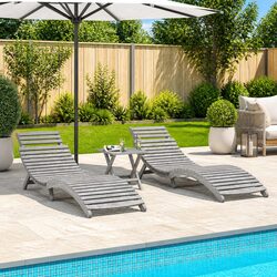 2-Piece Sun Loungers Set with Grey Side Table