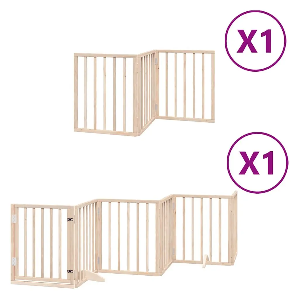 Dog Gate Foldable 9 Panels 450cm Brown Poplar Wood Pet Safety Barrier with Door