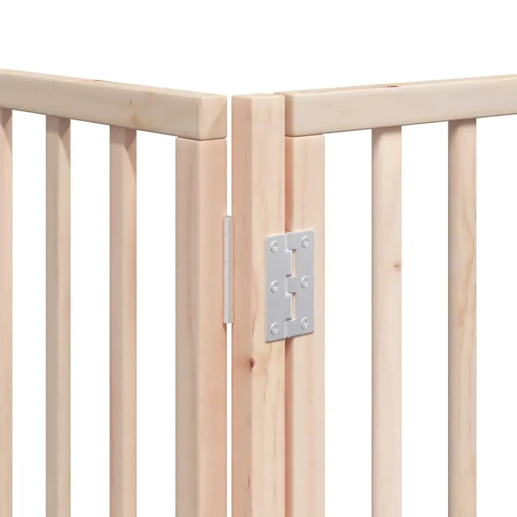 Dog Gate Foldable 9 Panels 450cm Brown Poplar Wood Pet Safety Barrier with Door