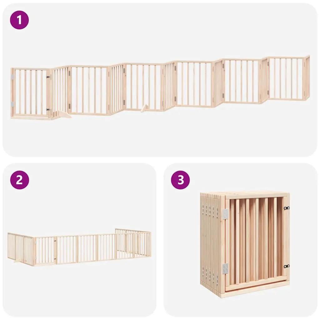 Foldable 12-Panel Dog Gate in Brown Poplar Wood