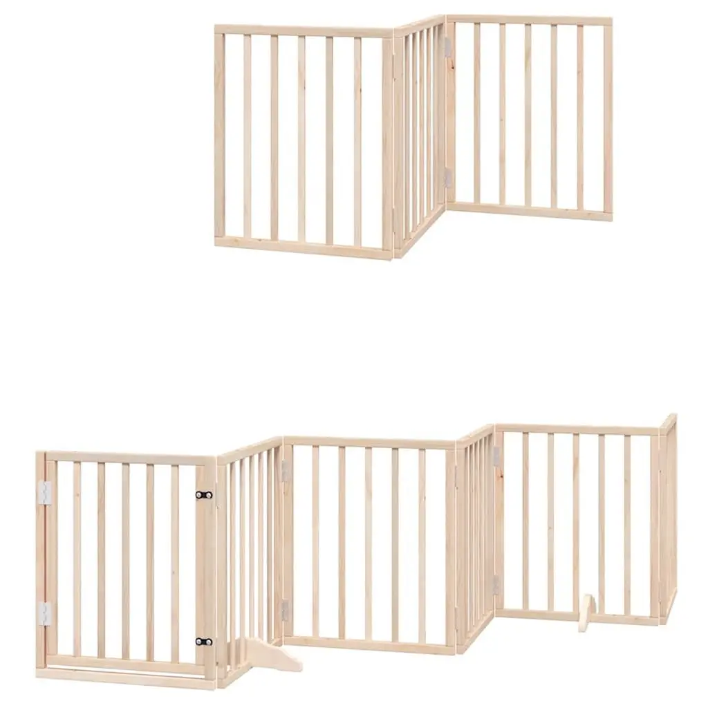 Foldable 12-Panel Dog Gate in Brown Poplar Wood