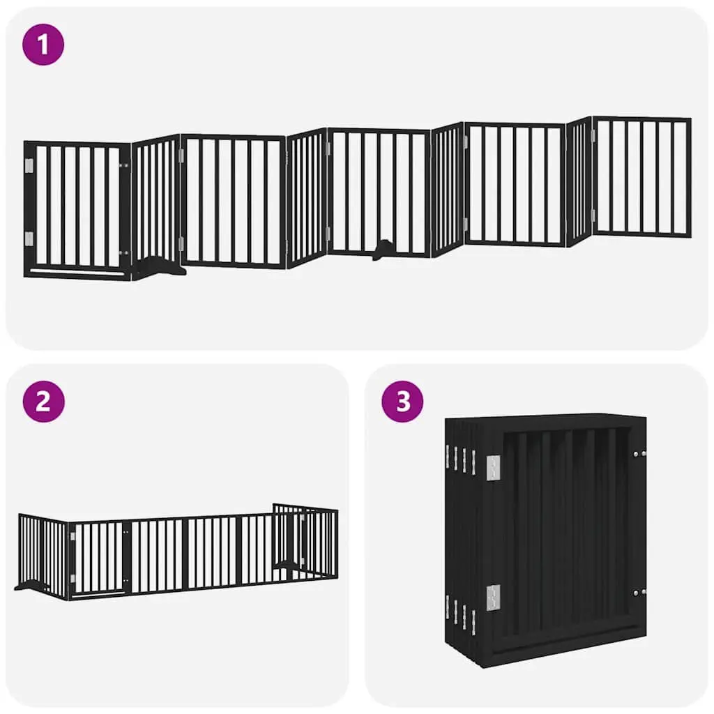 Foldable Dog Gate with Door, 9 Panels, Black