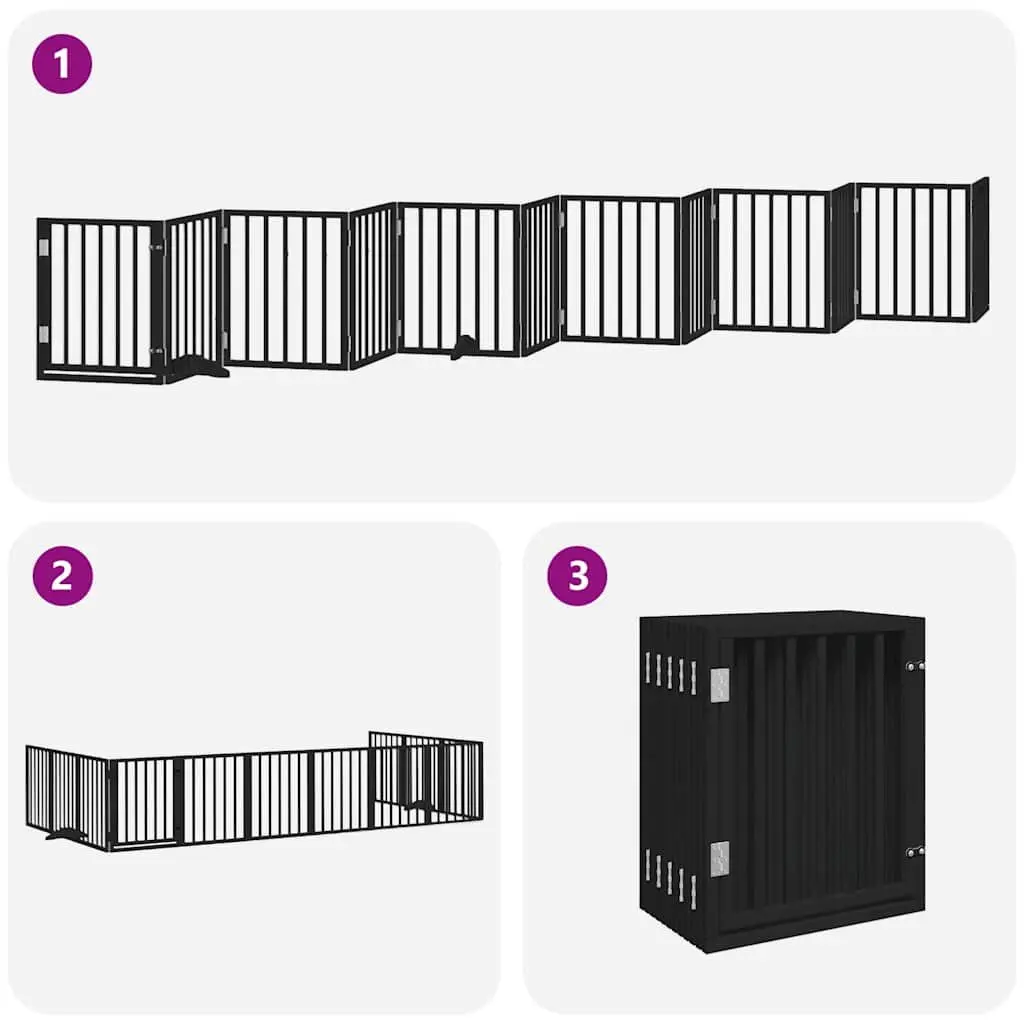 Foldable Dog Gate with 12 Panels in Black, 600cm