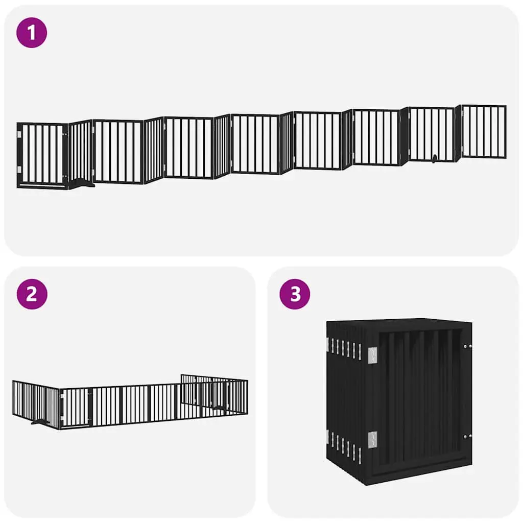 Foldable 15-Panel Dog Gate with Secure Door in Black
