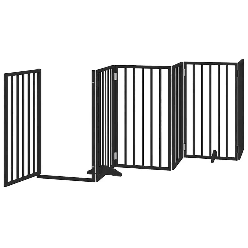 Dog Gate Foldable 9 Panels Black 450cm Poplar Wood Pet Safety Barrier Door