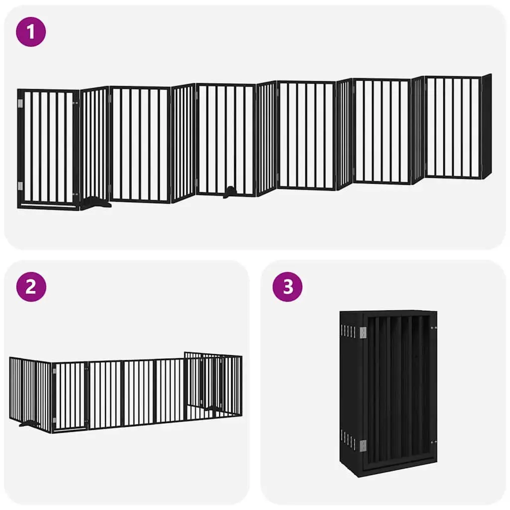 Dog Gate Poplar Wood Foldable 12 Panels Black