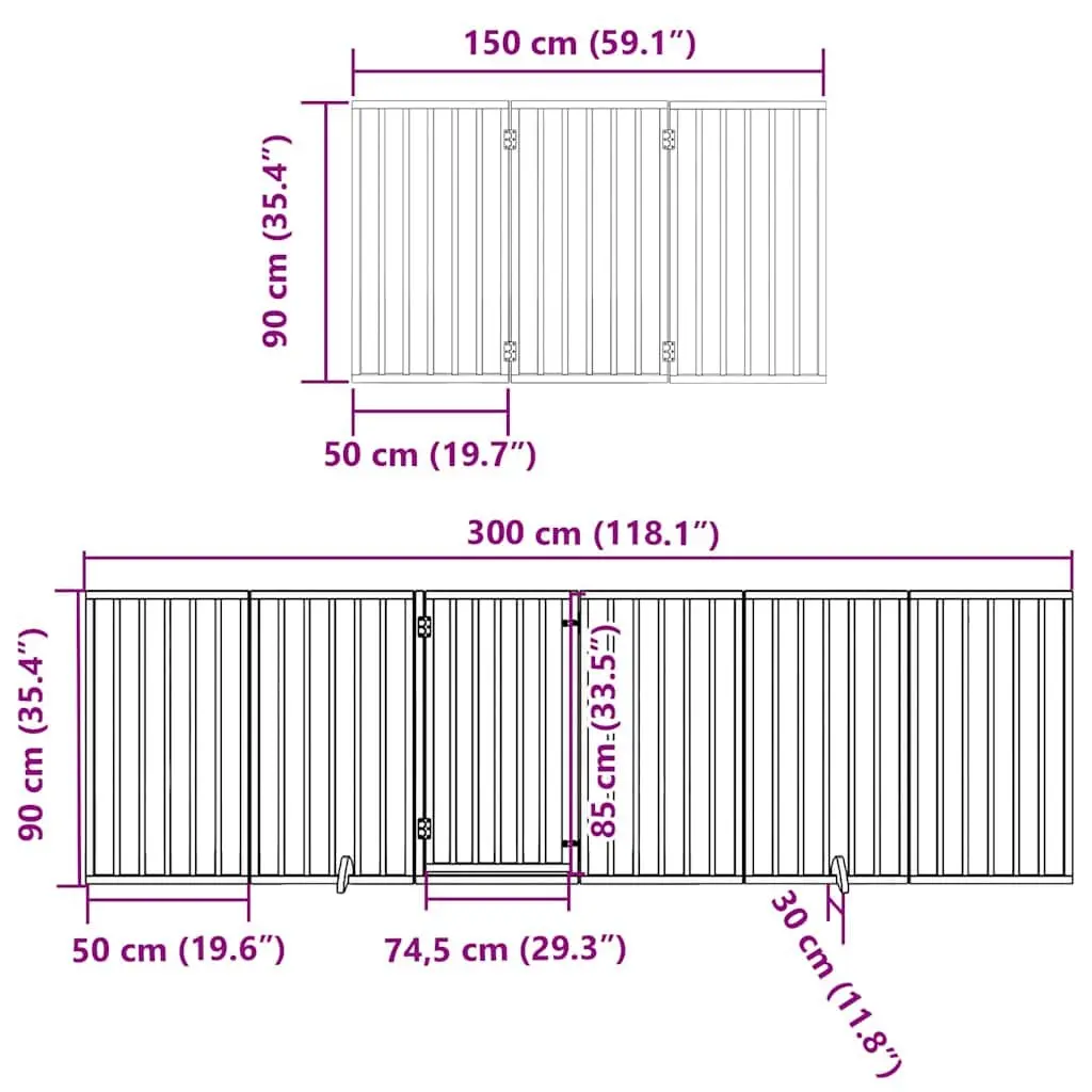 Black Poplar Wood Dog Gate with 15 Foldable Panels