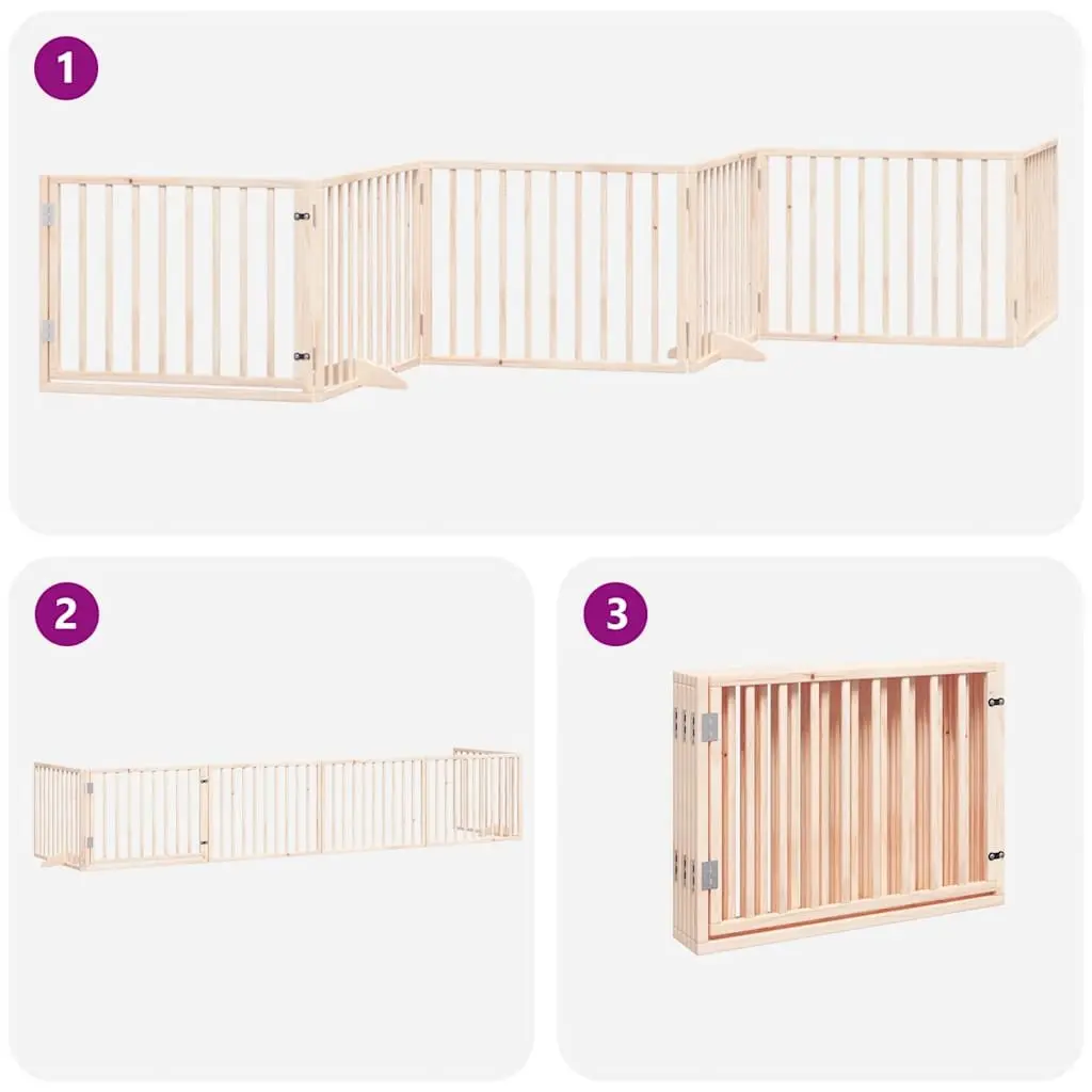 Dog Gate Poplar Wood 6 Panel Brown