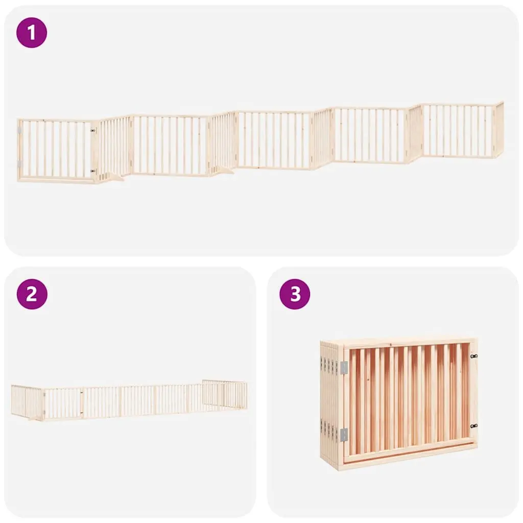 Dog Gate Poplar Wood 800cm Brown Foldable Pet Safety Barrier with Door Locks