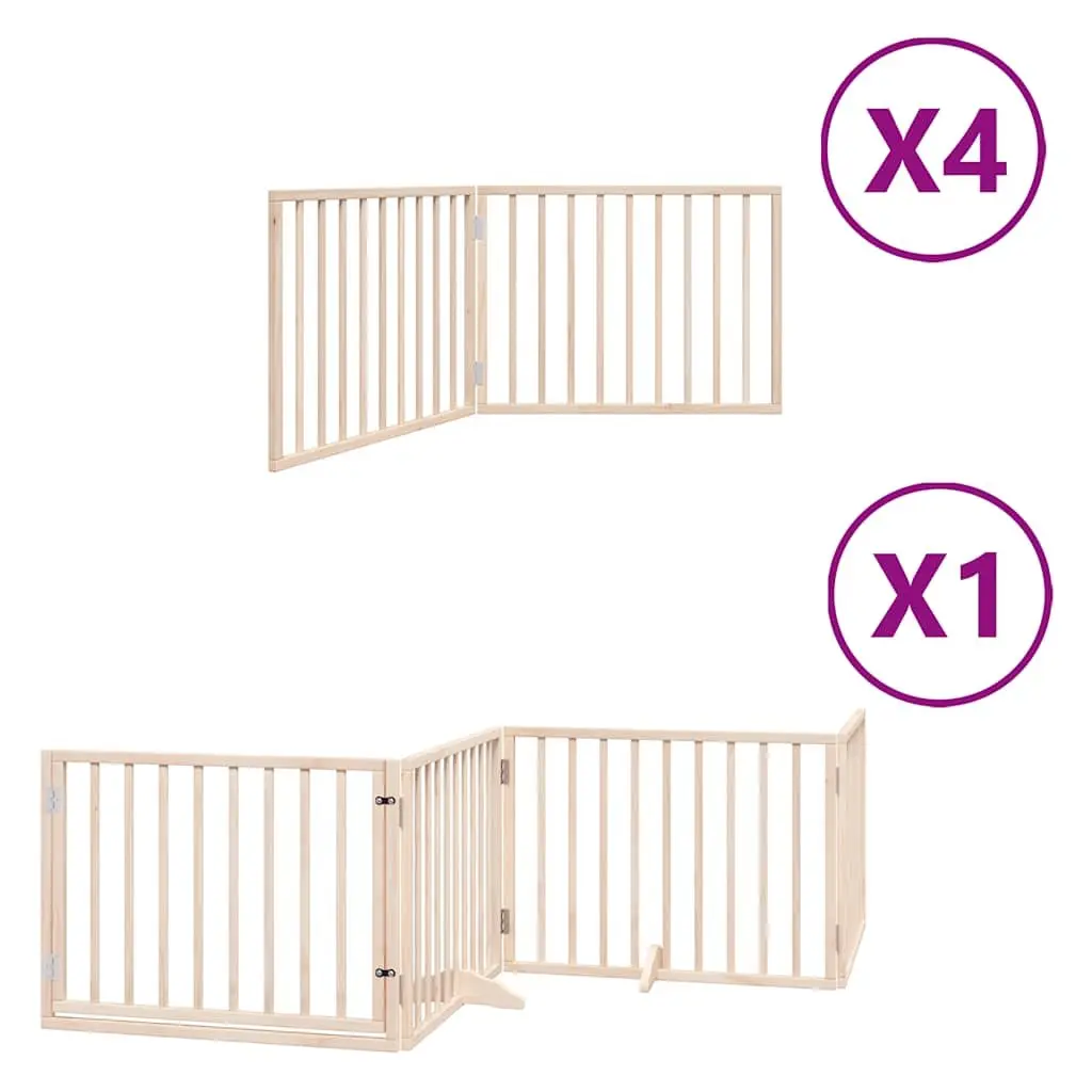 Dog Gate Poplar Wood 12 Panels 960cm Brown Foldable Pet Pen Barrier with Door Locks