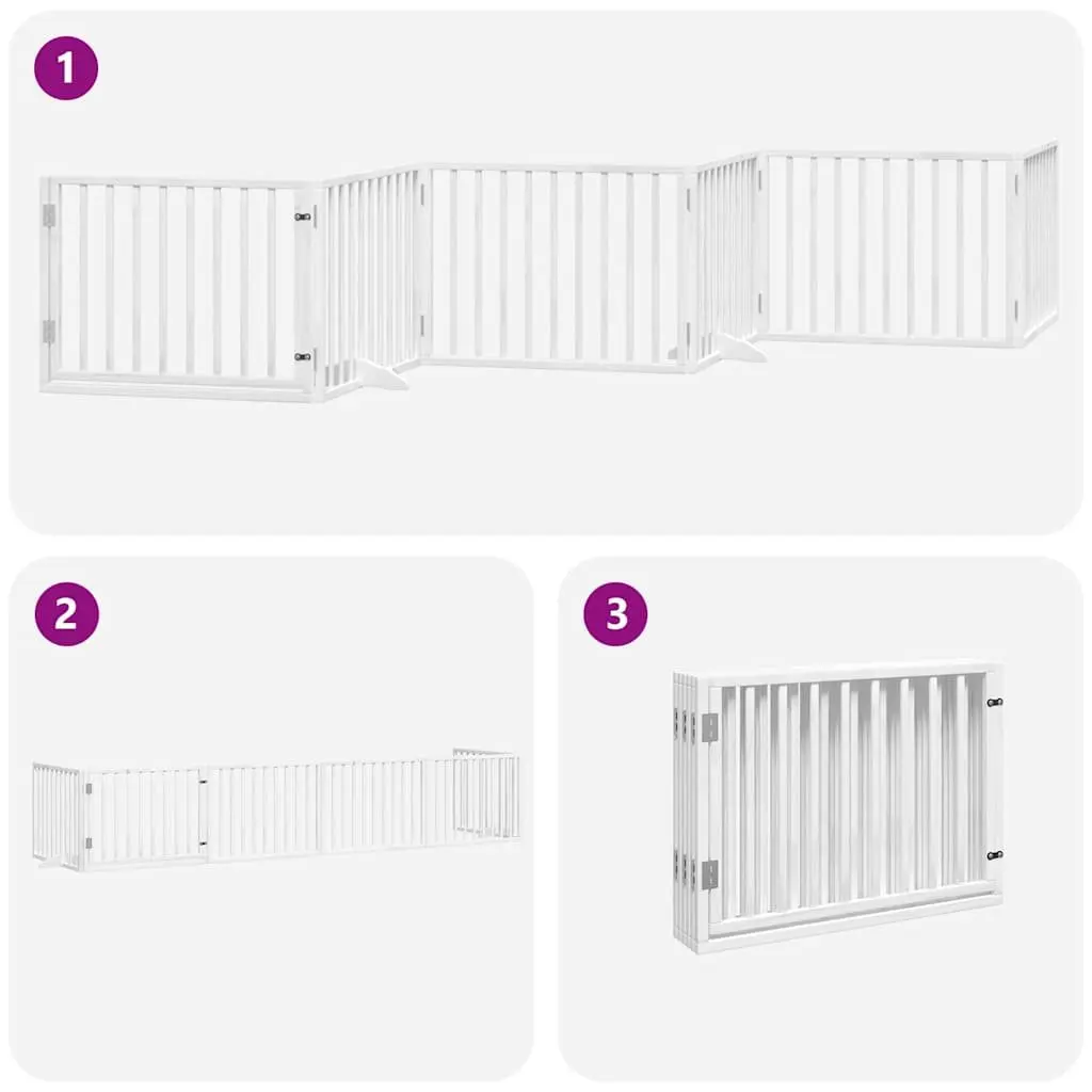 Foldable Dog Gate 6 Panels White Poplar Wood