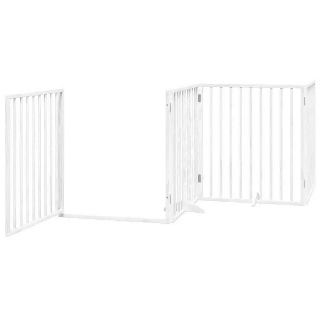 Dog Gate Poplar Wood 6 Panels White Foldable Pet Safety Barrier Door Enclosure