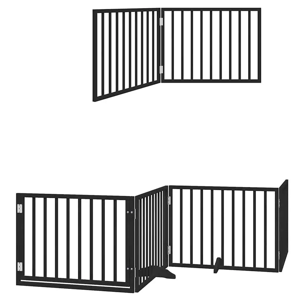 Foldable 12-Panel Black Dog Gate with Door for Pets