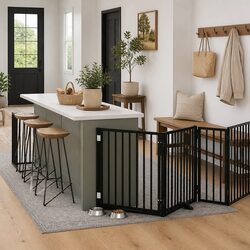 Durable 8-Panel Dog Gate with Door in Black