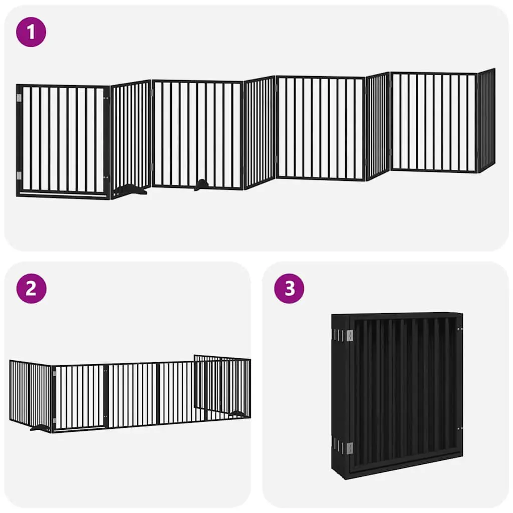 8-Panel Dog Gate with Door in Black