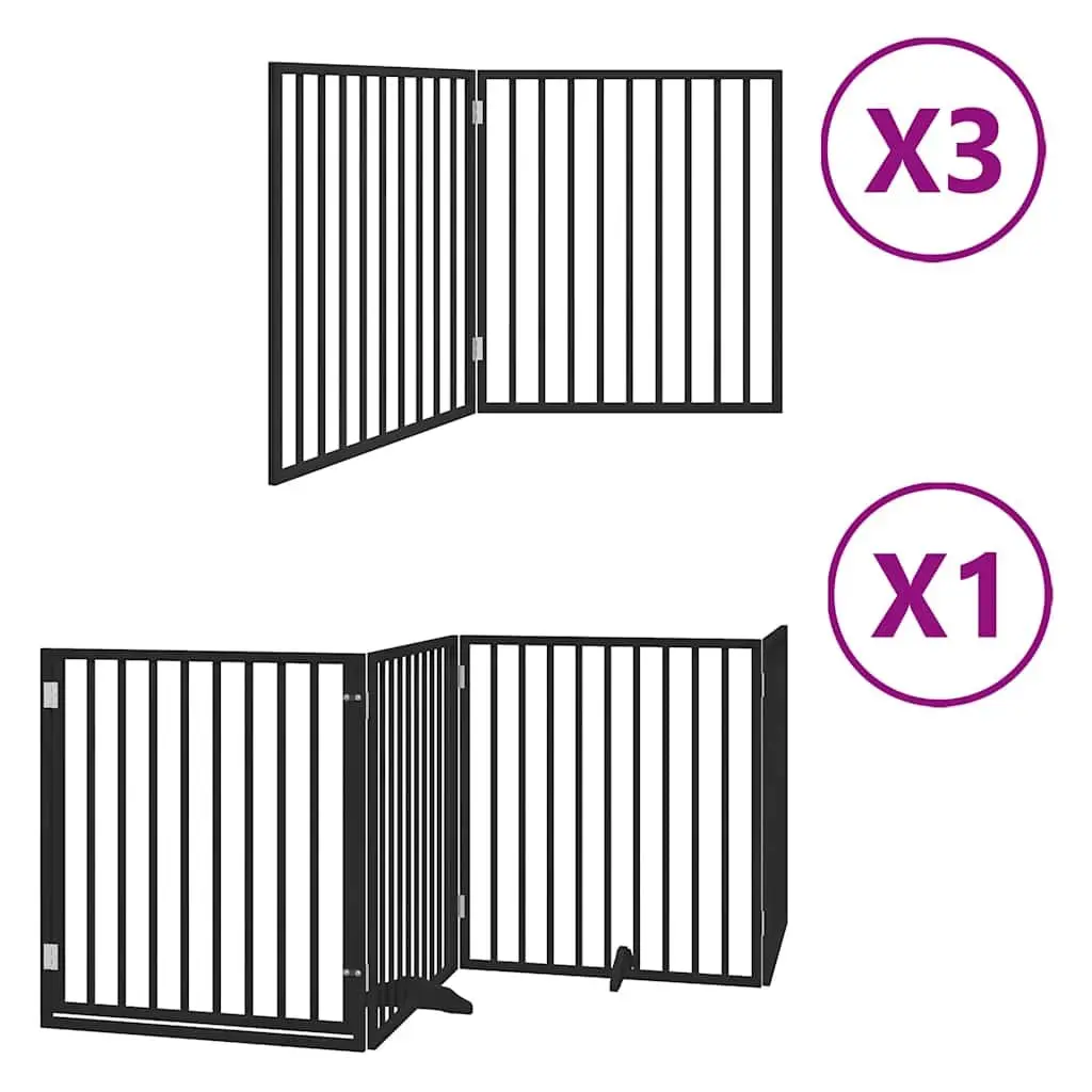 Foldable 10-Panel Black Wood Dog Safety Gate