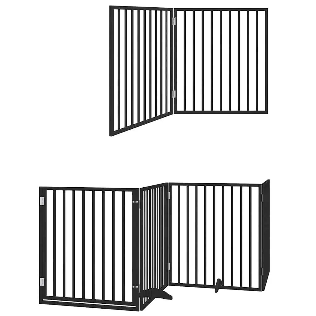 Foldable 10-Panel Black Wood Dog Safety Gate