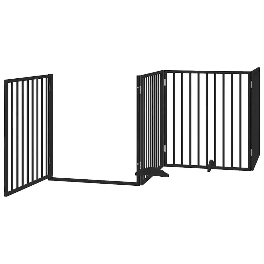 Foldable 10-Panel Black Wood Dog Safety Gate