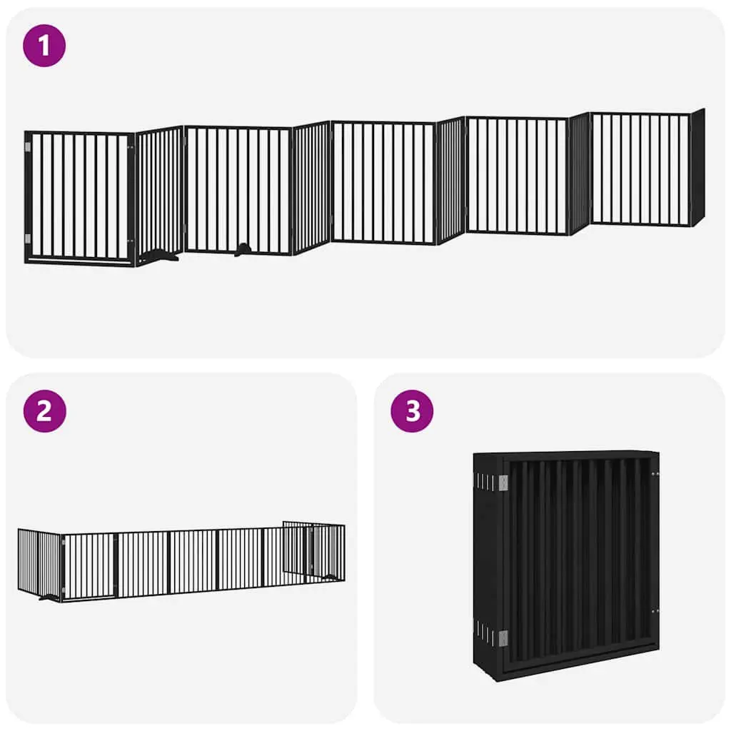 Foldable 10-Panel Black Wood Dog Safety Gate